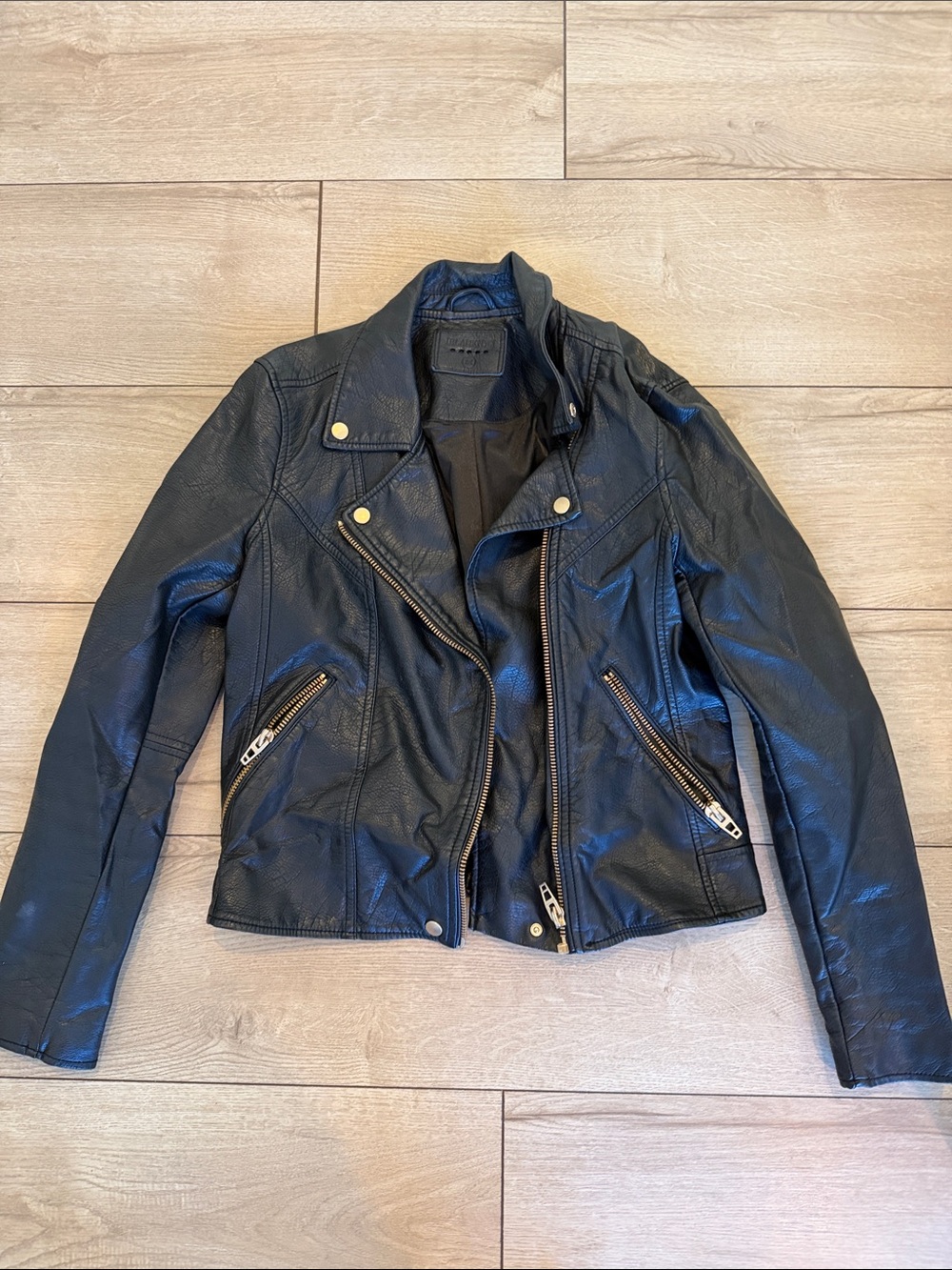 Blank NYC Black Faux Leather Moto Jacket with Gold Hardware